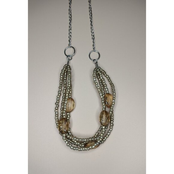 Cato Long Multi Strand Necklace Beaded Layered Chain Statement Jewelry Cream Tan - Picture 6 of 14